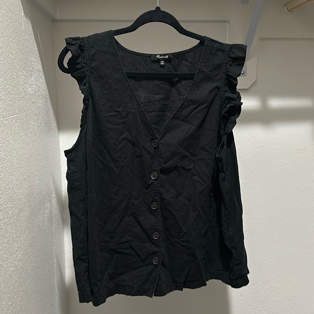 Madewell Sleeveless Black Linen Blouse, Size 14W